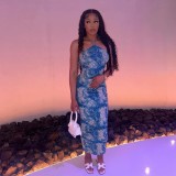 Sleeveless Print Halter Slim Maxi Dress GAXB-A438DS