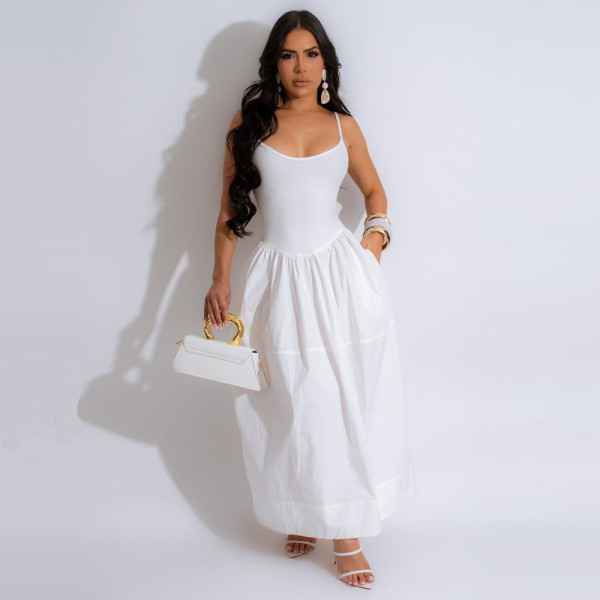 Sexy Backless Solid Color Sling Maxi Dress BN-B9447