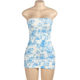 Sexy Print Slim Tube Tops Mini Dress GAXB-A474DS