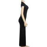 Solid Color O Neck Slim Maxi Dress GAXB-A389DS