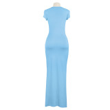 Solid Color O Neck Slim Maxi Dress GAXB-A389DS