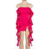 Sleeveless One Shoulder Wooden Ear Split Dress GAXB-A230DS