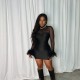 Mesh Patchwork Feather Mini Dress GAXB-A321DS