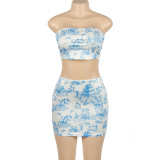 Print Wrap Chest Tops And Skirt 2 Piece Set GAXB-A108ST