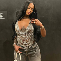 Metal Chain Halter Hollow Out Vest GAXB-W080TP