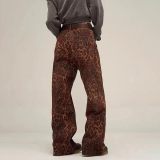 Leopard Print Straight Denim Jeans GKNF-TSSC-3269