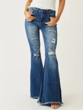 Fashion Holes Micro Flare Jeans GKNF-TS-T244308（Z8702)