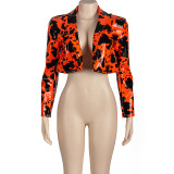 Lapel Milk Print Long Sleeve Leather Coat Jacket GAXB-A239TP