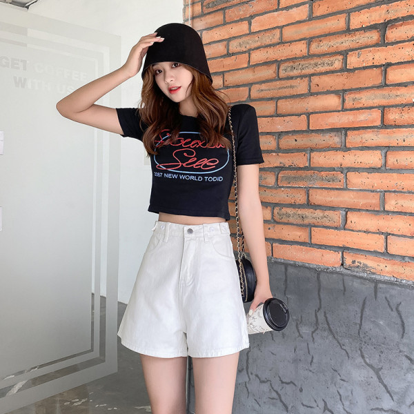 White Fashion Loose Denim Shorts GKNF-TS2010
