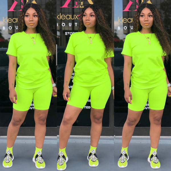 Solid Color Short Sleeve Sport 2 Piece Shorts Set GYSL-999