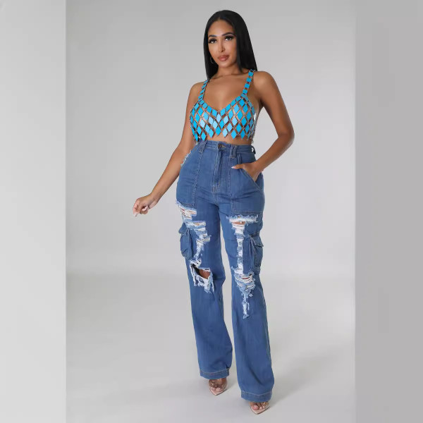 Casual Holes Multi-pockets Jeans GKNF-TSJ-6975
