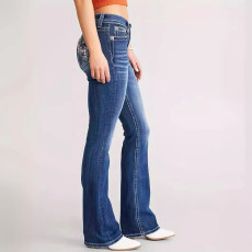 Fashion Zipper Washed Straight Jeans GKNF-TSYJ-2464