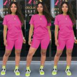 Solid Color Short Sleeve Sport 2 Piece Shorts Set GYSL-999