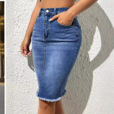 Casual Denim Raw Edge Half Body Skirt GKNF-TSYJ-0809