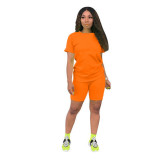 Solid Color Short Sleeve Sport 2 Piece Shorts Set GYSL-999