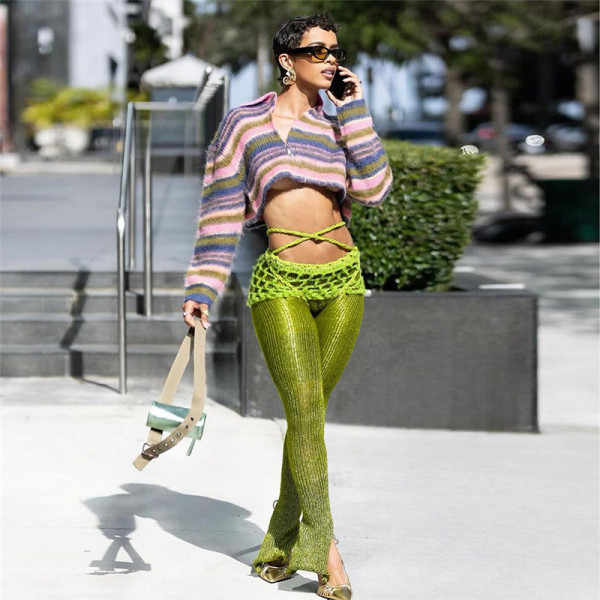 Low Rise Tied Skinny Solid Color Knit Pants XEF-49097