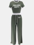 Ribbed Color Clash Short Sleeve Pants Set SFY-TD2777D