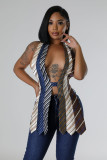 Backless Tie Up V Neck Patchwork Vest ZSD-0693
