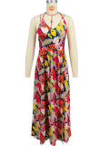 Sexy Halter Print Backless Split Maxi Dress XHXF-421