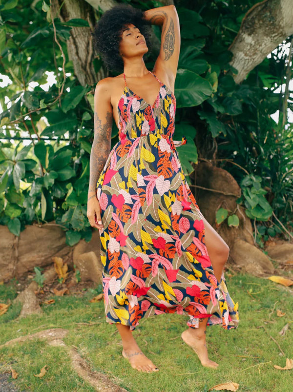 Sexy Halter Print Backless Split Maxi Dress XHXF-421