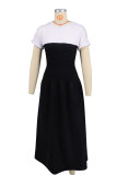 Color Block Short Sleeve Long Dress XHXF-416