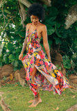 Sexy Halter Print Backless Split Maxi Dress XHXF-421