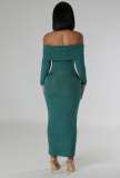Solid One Shoulder Long Sleeve Midi Dress XHXF-415