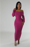 Solid One Shoulder Long Sleeve Midi Dress XHXF-415