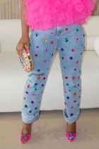 Plus Size Hot Drill Print Holes Loose Jeans GQLF-88882