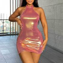 Sexy Glossy Tight Halter Mini Dress DYSC-DY23A747YYB071813