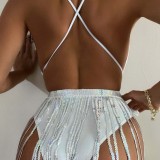 Sexy Deep V Neck Tassel One Piece Swimsuit DYSC-DY22A150YYB091513