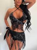 Sequin Tassel Bikini Three Piece Swimsuit DYSC-DY22A28YYB062113
