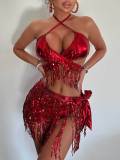 Sequin Tassel Bikini Three Piece Swimsuit DYSC-DY22A28YYB062113