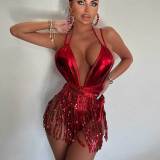 Sexy Deep V Neck Tassel One Piece Swimsuit DYSC-DY22A150YYB091513