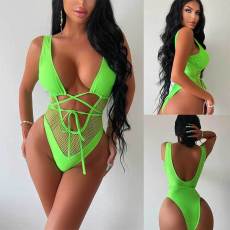 Mesh Patchwork Tie Up One-piece Swimsuit DYSC-DY0109141