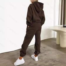 Plus Size Letter Print Long Sleeve Hooded 2 Piece Pants Set OSIF-8902