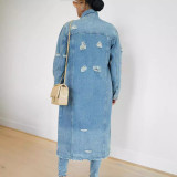 Fashion Long Sleeve Lapel Loose Denim Long Coat GQDH-2328