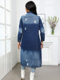 Long Ripped Denim Trench Coat Jacket GQDH-9932