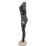 Hot Drill Fashion Long Sleeve Jumpsuit BY-6958