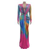 Fashion Pleated Color Block Plus Size Maxi Dress BY-6952