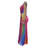 Fashion Pleated Color Block Plus Size Maxi Dress BY-6952
