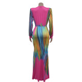Fashion Pleated Color Block Plus Size Maxi Dress BY-6952