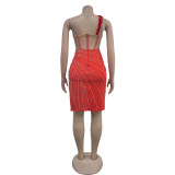 Hot Drill Mesh Patchwork Backless Midi Dress BY-6968
