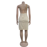 Hot Drill Mesh Patchwork Backless Midi Dress BY-6968
