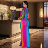 Fashion Pleated Color Block Plus Size Maxi Dress BY-6952