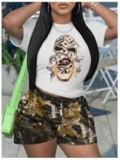 Casual Print Short Sleeve Shorts Sport Suit GYXF-8019
