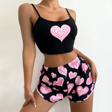 Sexy Pajamas Love Print Camisole Split Shorts Homewear GLSY-X0001