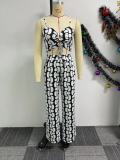 Print Bandage Tops And Wide Leg Pants 2 Piece Set NY-10832