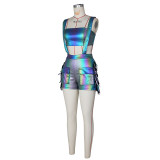 Metallic Wrap Chest Tassel Back Shorts Fashion Set ZSD-0698