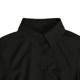 Long Sleeve Lapel Split Solid Shirt AIL-282